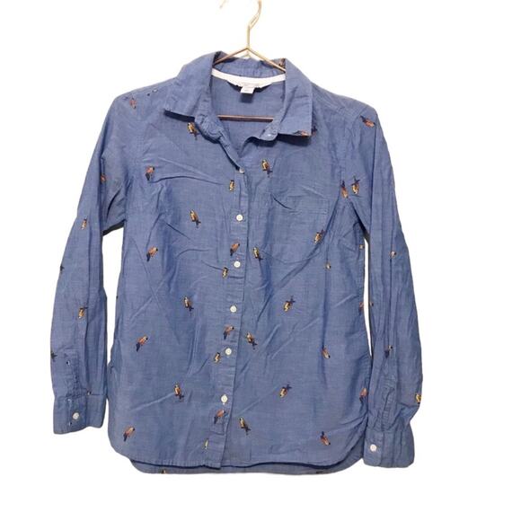 Old Navy Chambray Parrot Print Button-Down Top - XS - Picture 1 of 7